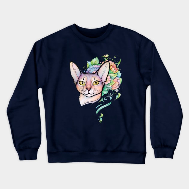 Cat Portrait, tattoo style. Abyssinian Cat Crewneck Sweatshirt by Yulla